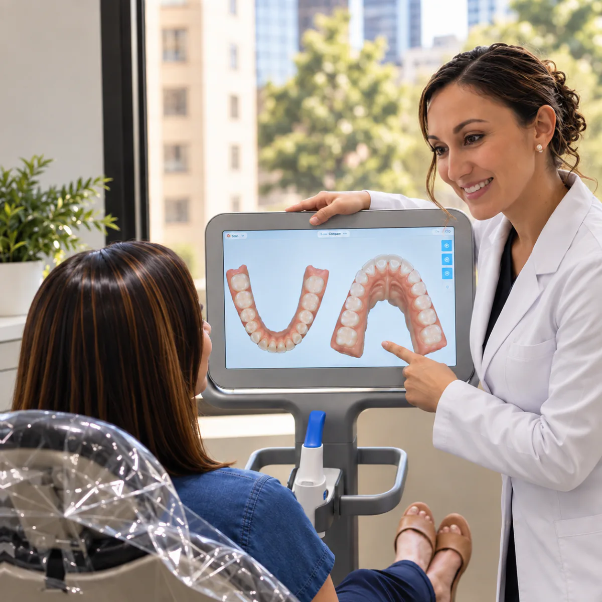 Dr. Hays explaining a 3D dental scan to a patient at Summit Dental Care